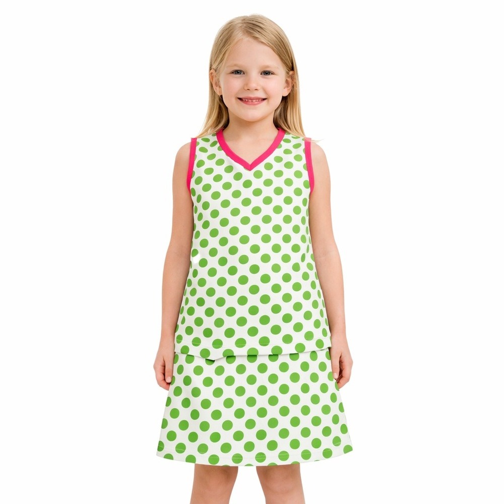 Little Miss Tennis Girls Polka Dot Tennis Set Skort Top Pink Green Size‎ LG NWT